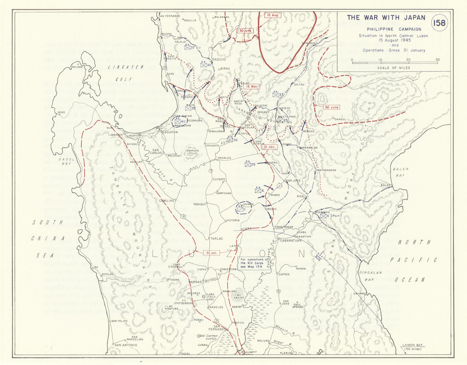 World War 2. Philippine Campaign. Feb-Aug 1945 North Central Luzon Ops 1959 map